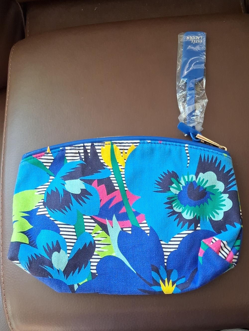Estee Lauder Bright Blue Floral Cosmetic Pouch
